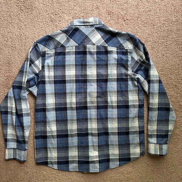 Wrangler Shirt Mens XL Button Up Long Sleeve Spread Collar Blue Plaid Pockets - Picture 2 of 12